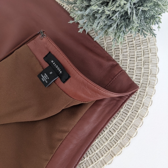 HALOGEN® A-Line Leather Skirt, Brown, 8 - Picture 5 of 11